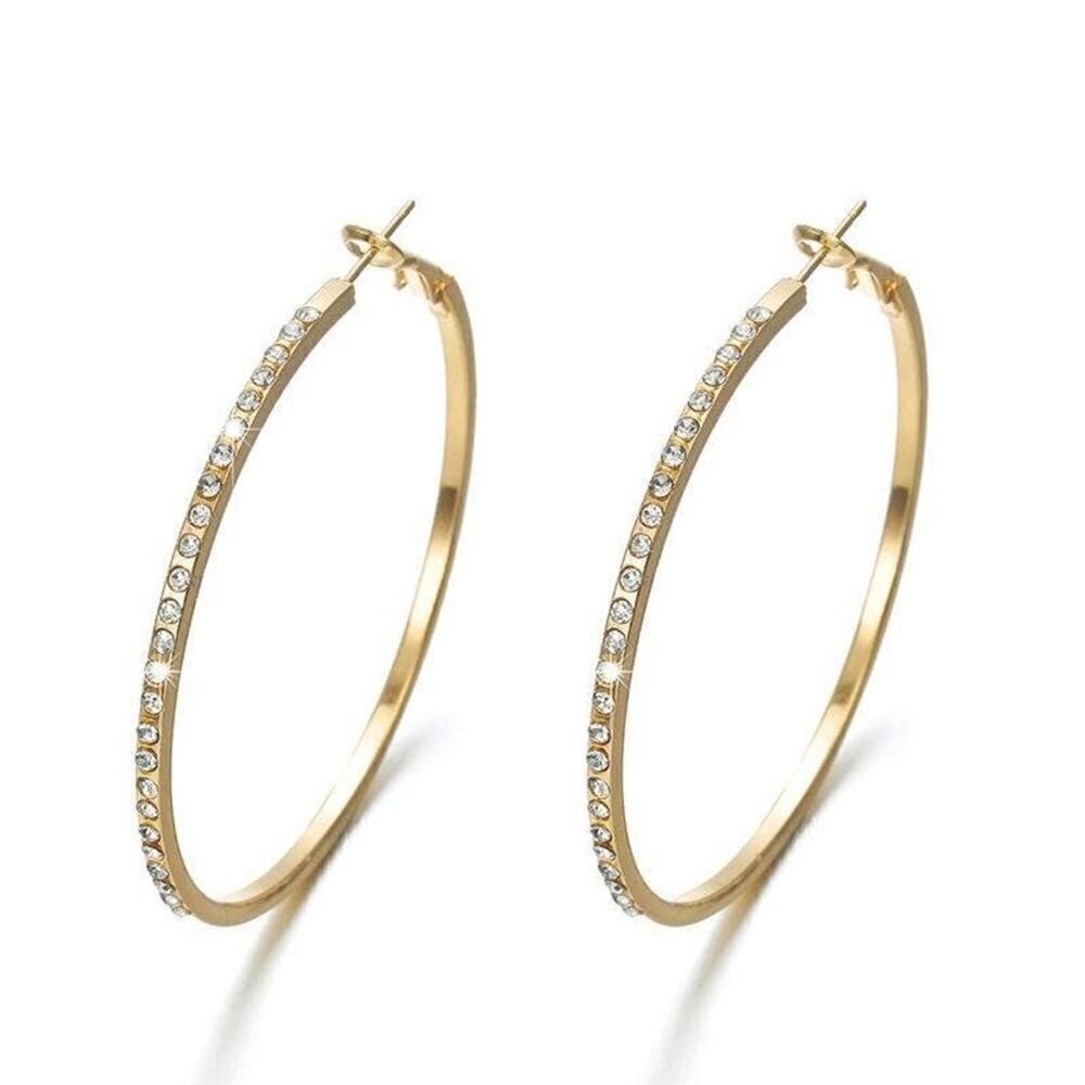 Large Ring Earrings Encrusted with Simple Fashion faux Diamond